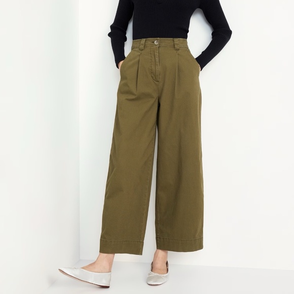 Old Navy Extra High Waisted Barrel Wide Leg Pants in Satin Moss - Picture 1 of 5